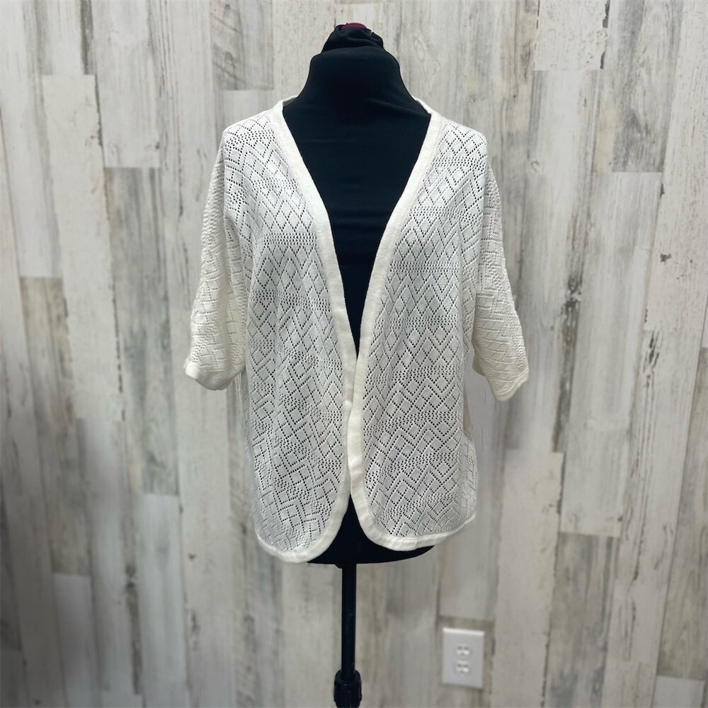 Thesis Womens Cardigan Sweater Size L Cream Open Front 3/4 Sleeve Lightweight
